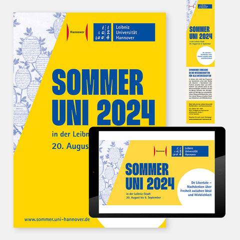 Darstellung der gesamten Werbemittel für Print- und Onlinemedien für die ZEW "Zentrale Einrichtung für Weiterbildung" der Leibniz Universität Hannover